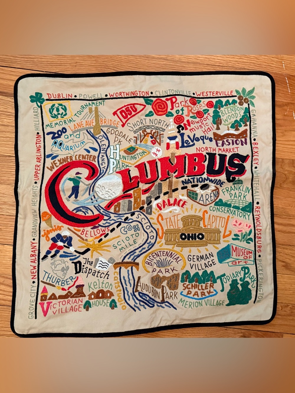 Columbus hand Embroidered on organic cotton City highlights - NWoT